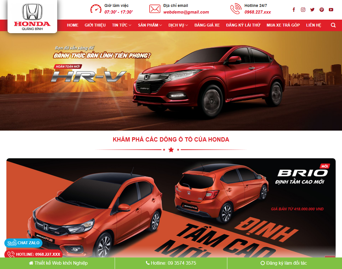 Giao diện Theme WordPress Honda Ô tô 02