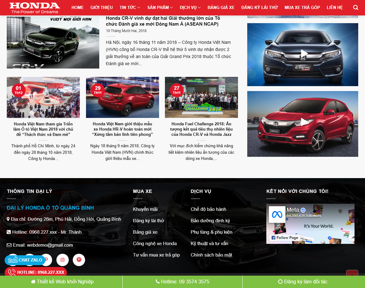 Tính năng quản trị Theme WordPress Honda Ô tô 02