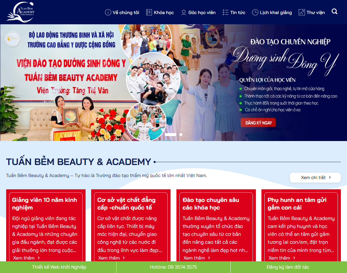 Giao diện theme wordpress khóa học thẩm mỹ