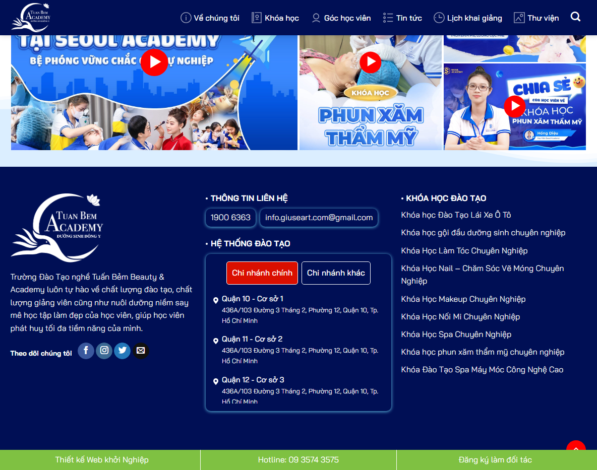 Tính năng theme wordpress khóa học thẩm mỹ