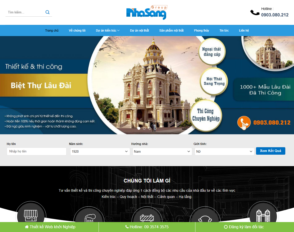 Theme WordPress kiến trúc nhà sang - Giao diện tổng quan