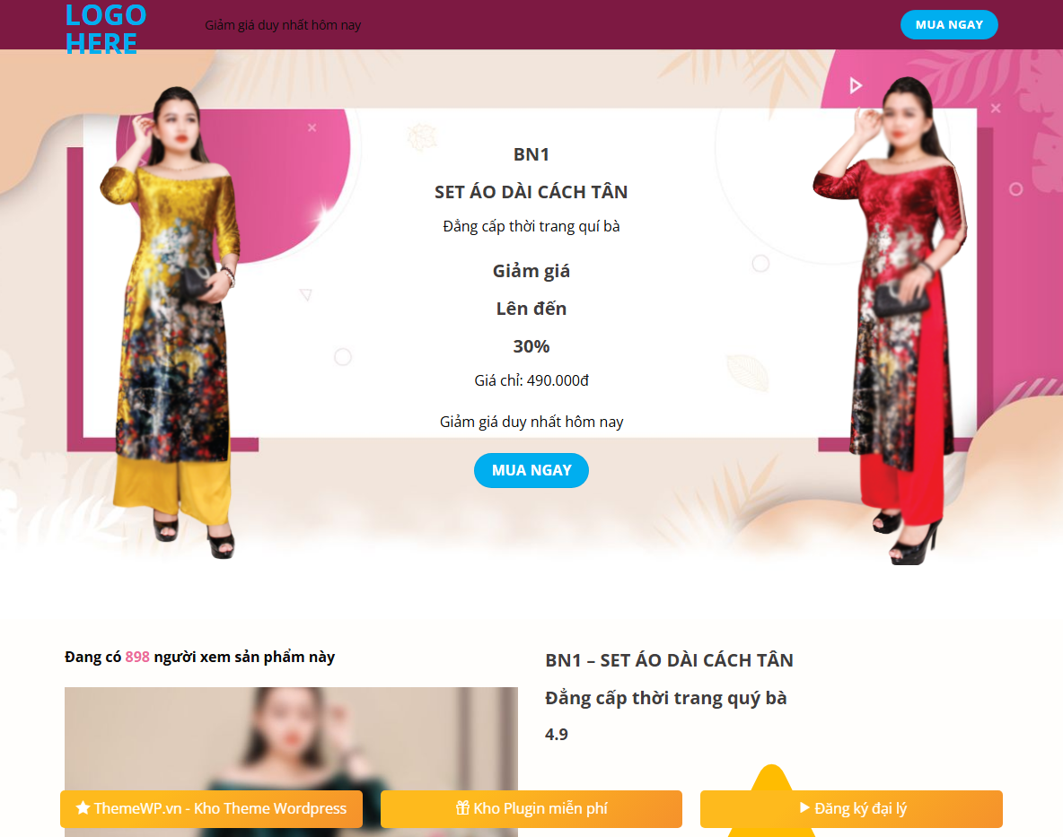 Theme WordPress Landing Page Áo Dài - Giao diện tổng quan