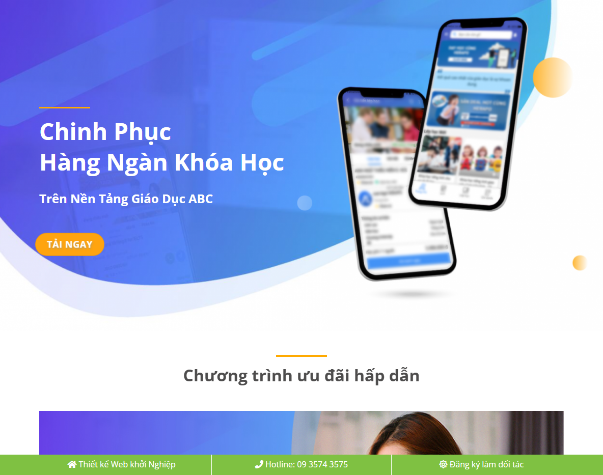Theme WordPress landing page app giáo dục - Giao diện tổng quan
