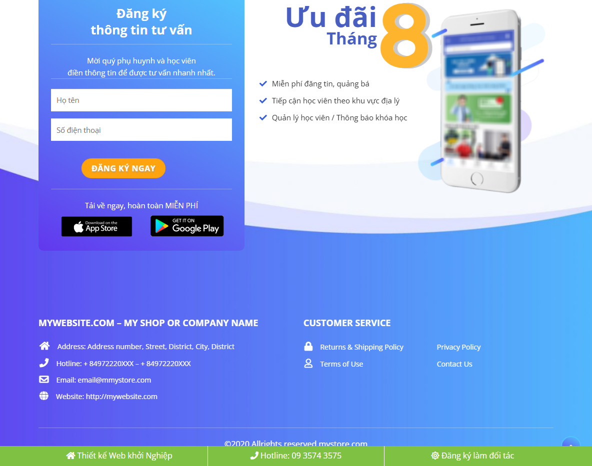 Theme WordPress landing page app giáo dục - Tính năng quản lý