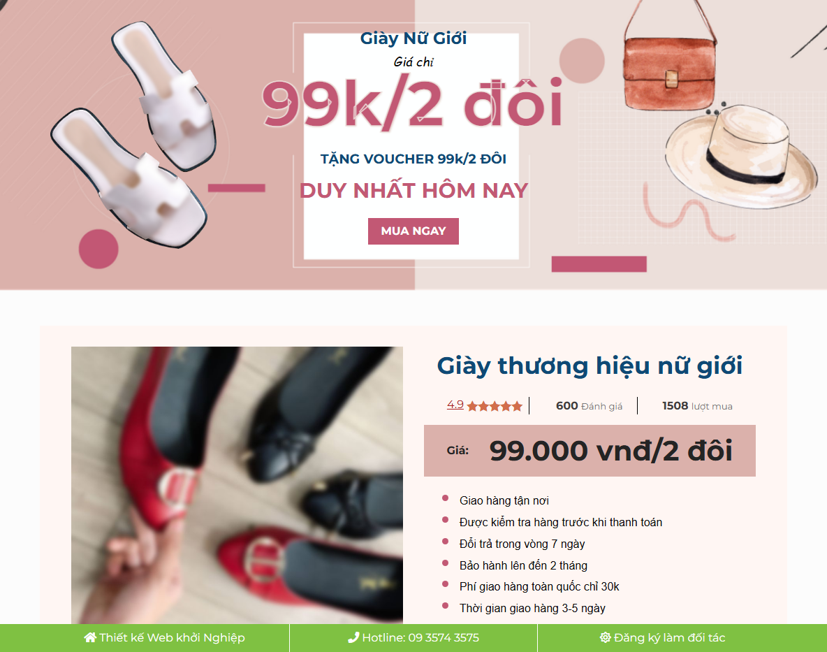 Giao diện theme wordpress landing page bán dép
