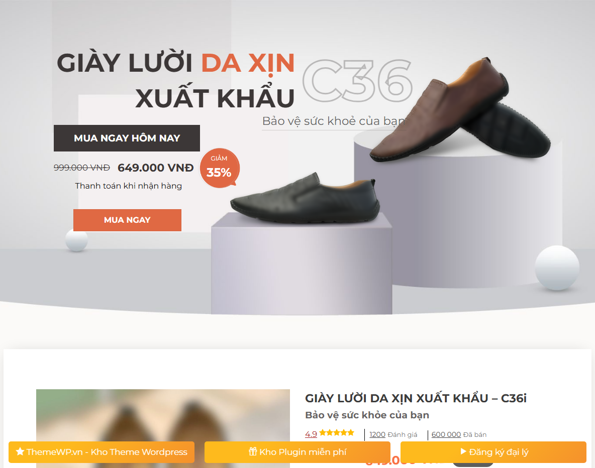 Theme WordPress landing page bán giày da