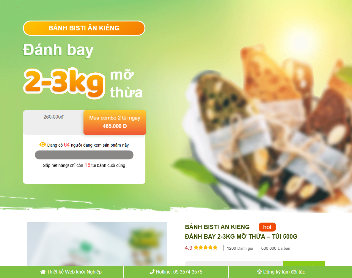 Giao diện theme wordpress landing page bánh giảm cân