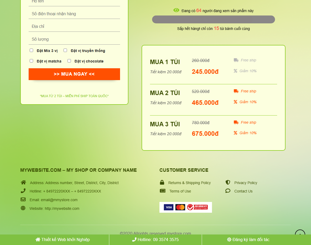 Tính năng theme wordpress landing page bánh giảm cân