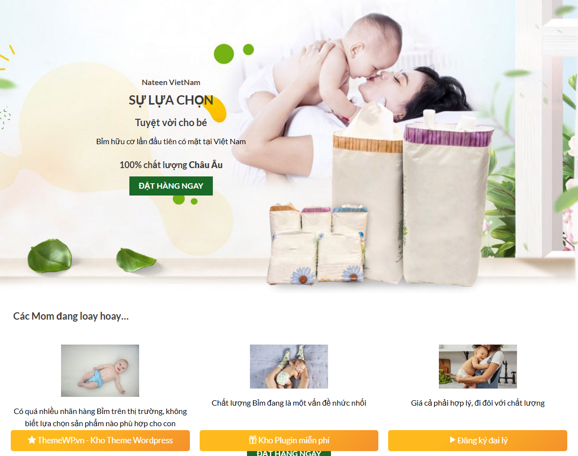 Giao diện Theme WordPress landing page bỉm cho bé