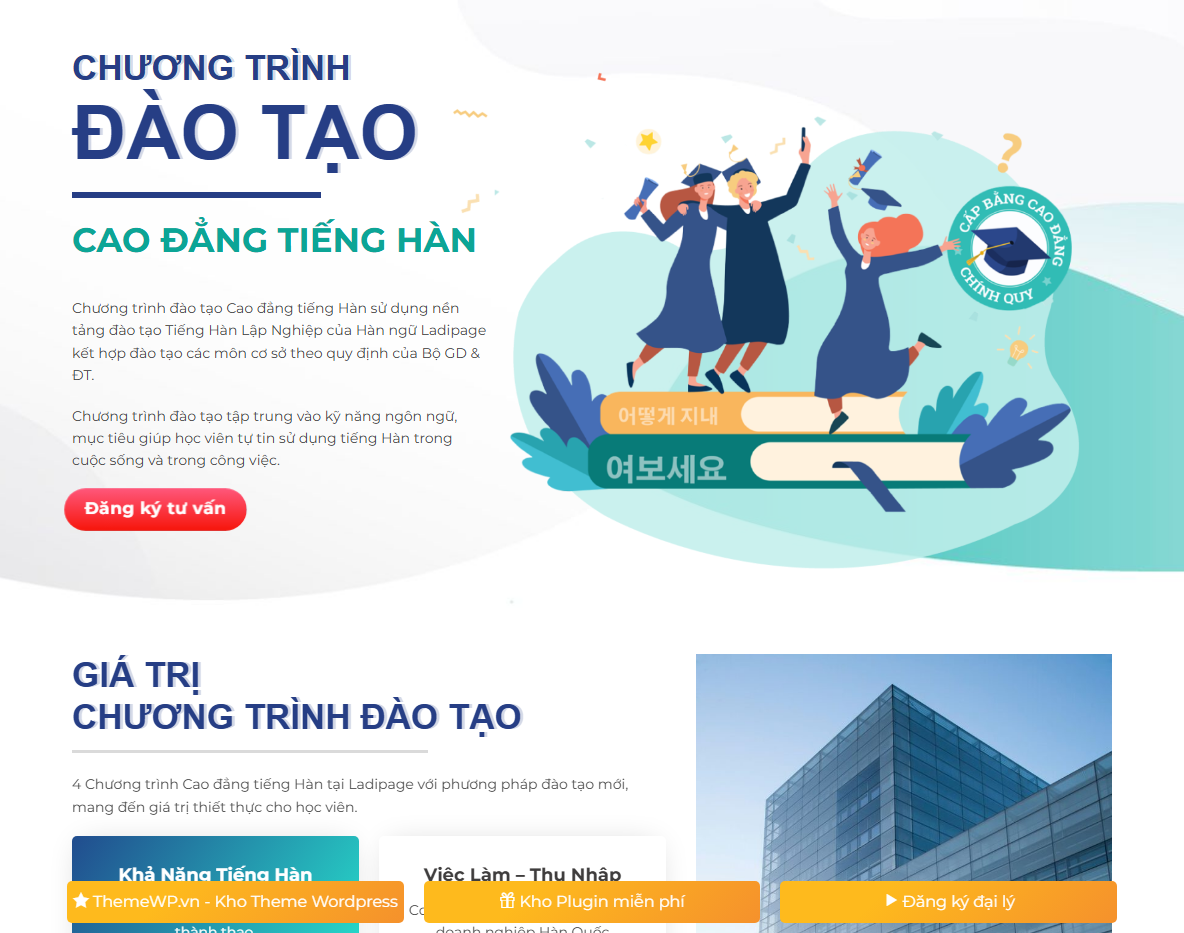 Giao diện Theme WordPress Landing Page đào tạo tiếng Hàn