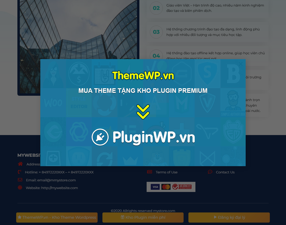 Các tính năng của Theme WordPress Landing Page đào tạo tiếng Hàn