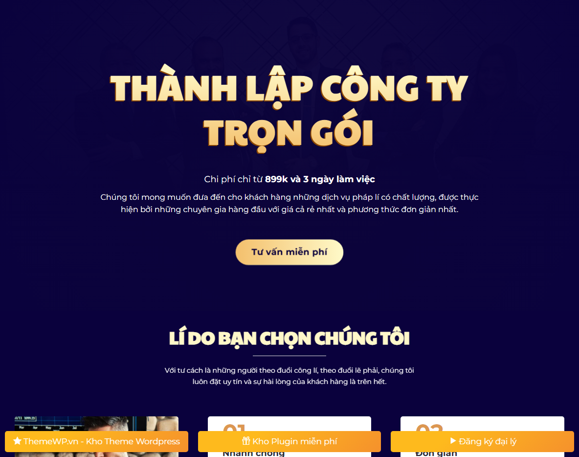 Theme WordPress landing page dịch vụ thành lập công ty