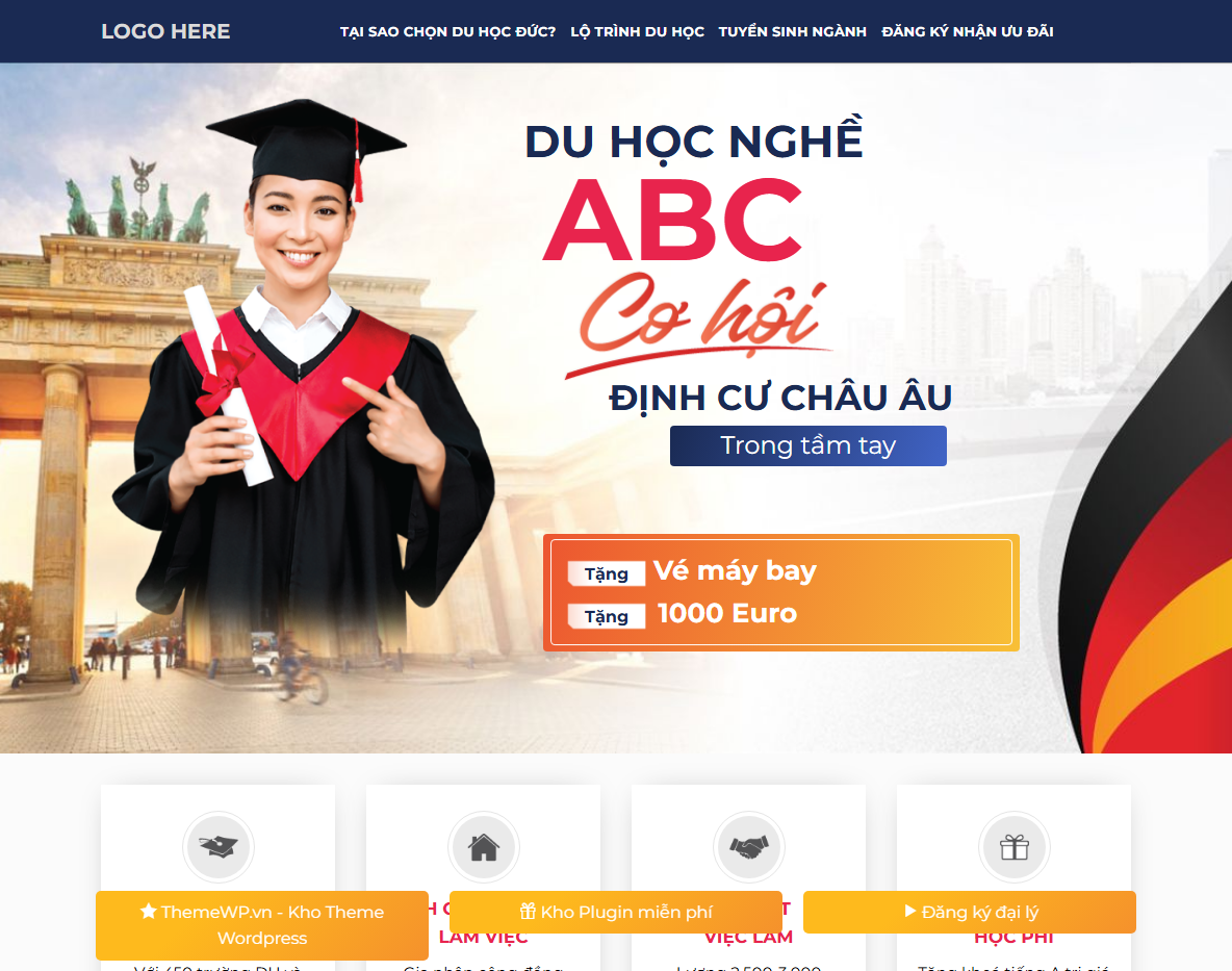 Giao diện Theme WordPress landing page du học nghề