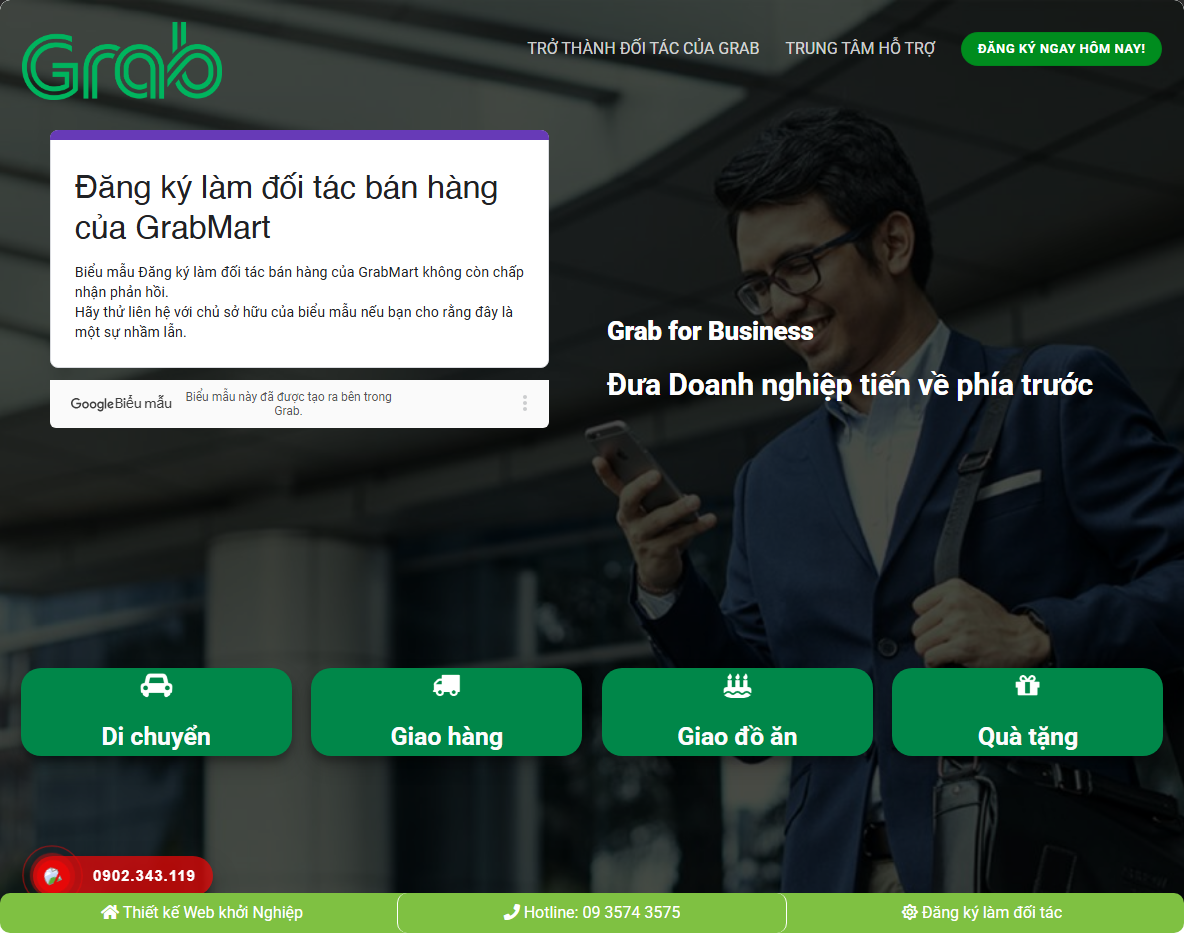 Giao diện trang chủ Theme WordPress Landing Page Grab