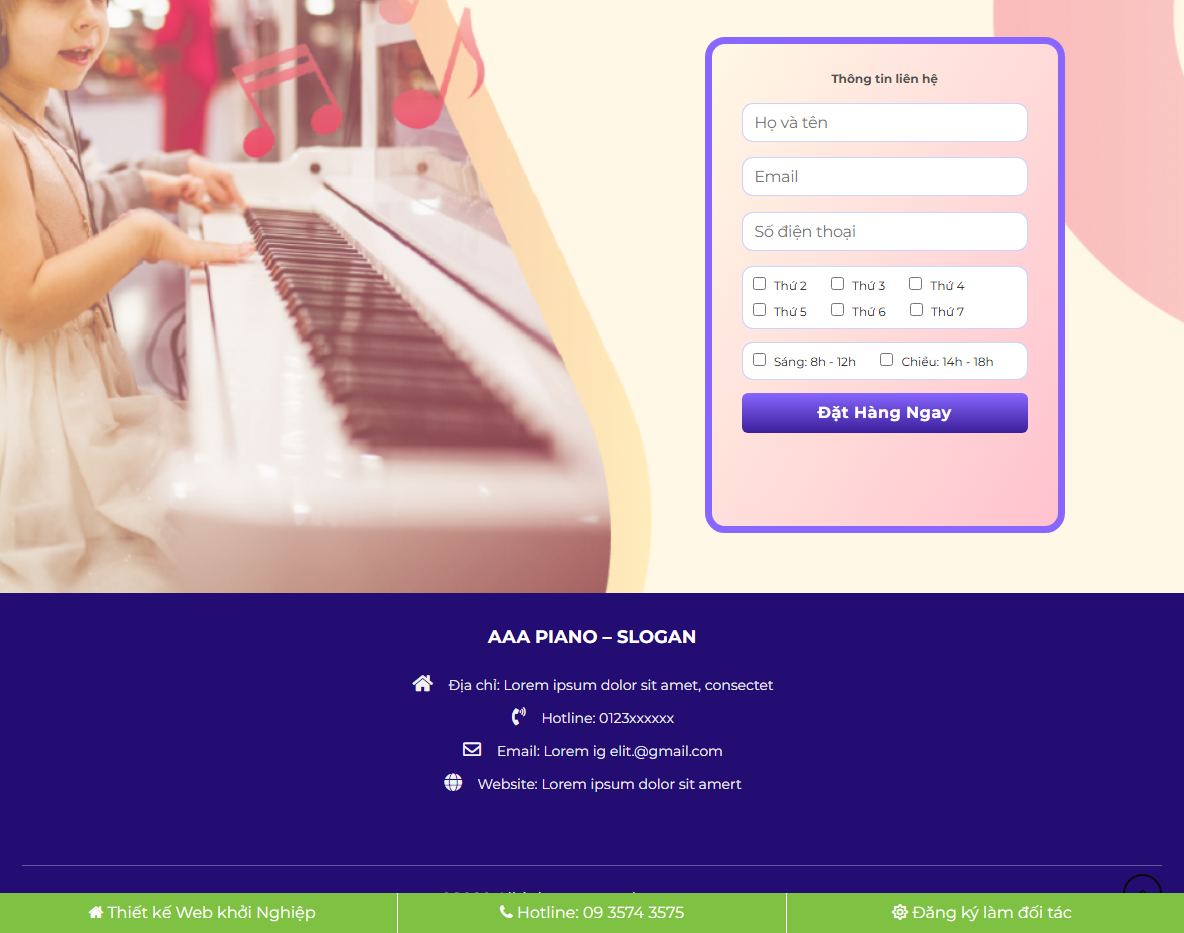 Giao diện theme WordPress khóa học đàn piano