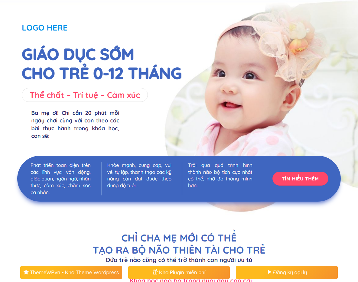 Giao diện Theme WordPress landing page khóa học dạy trẻ