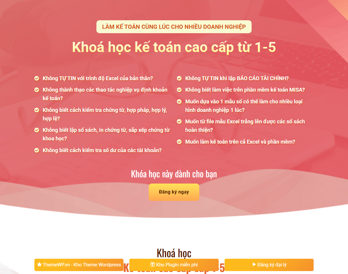 Theme WordPress landing page khóa học kế toán