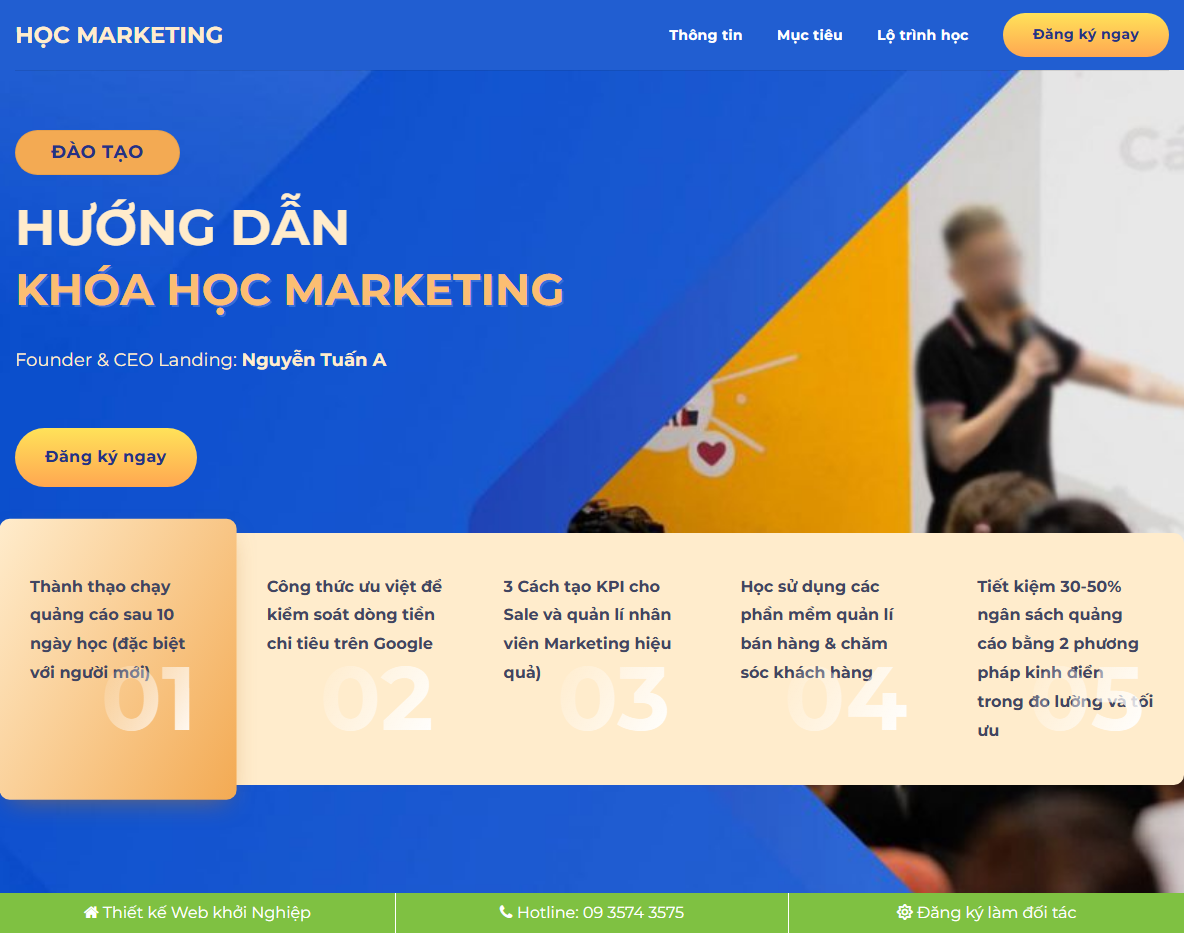 Giao diện theme wordpress landing page khóa học marketing