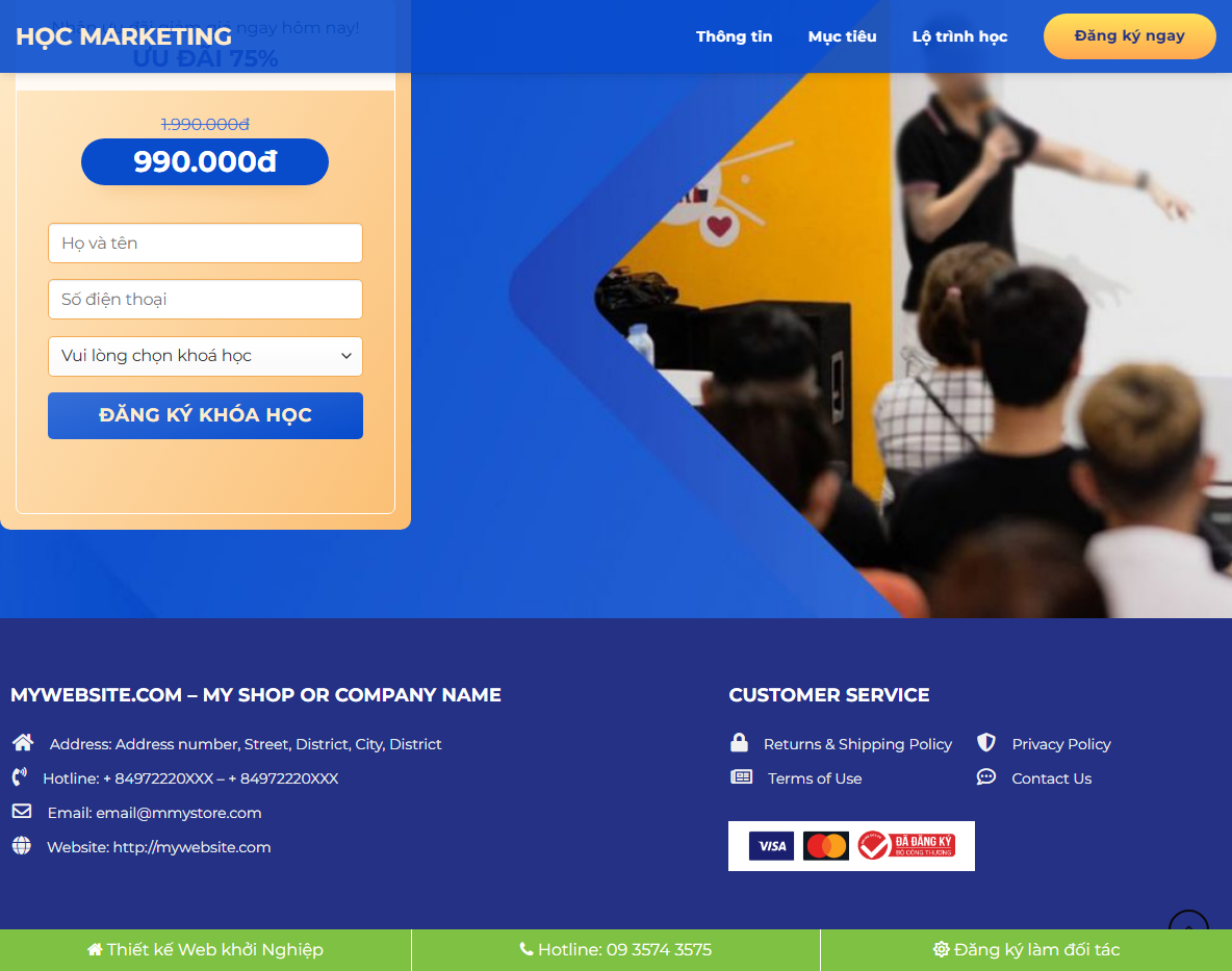 Demo theme wordpress landing page khóa học marketing
