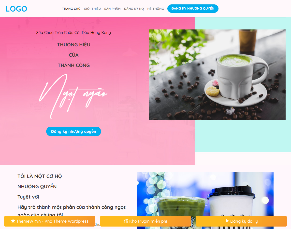 Theme WordPress landing page nhượng quyền trà sữa