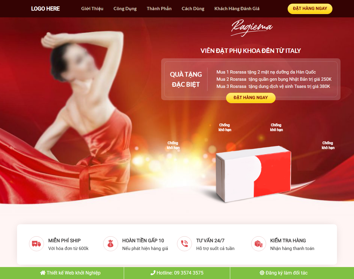 Giao diện theme WordPress landing page viên đặt phụ khoa