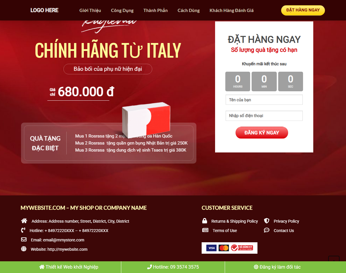 Giao diện responsive theme WordPress landing page viên đặt phụ khoa