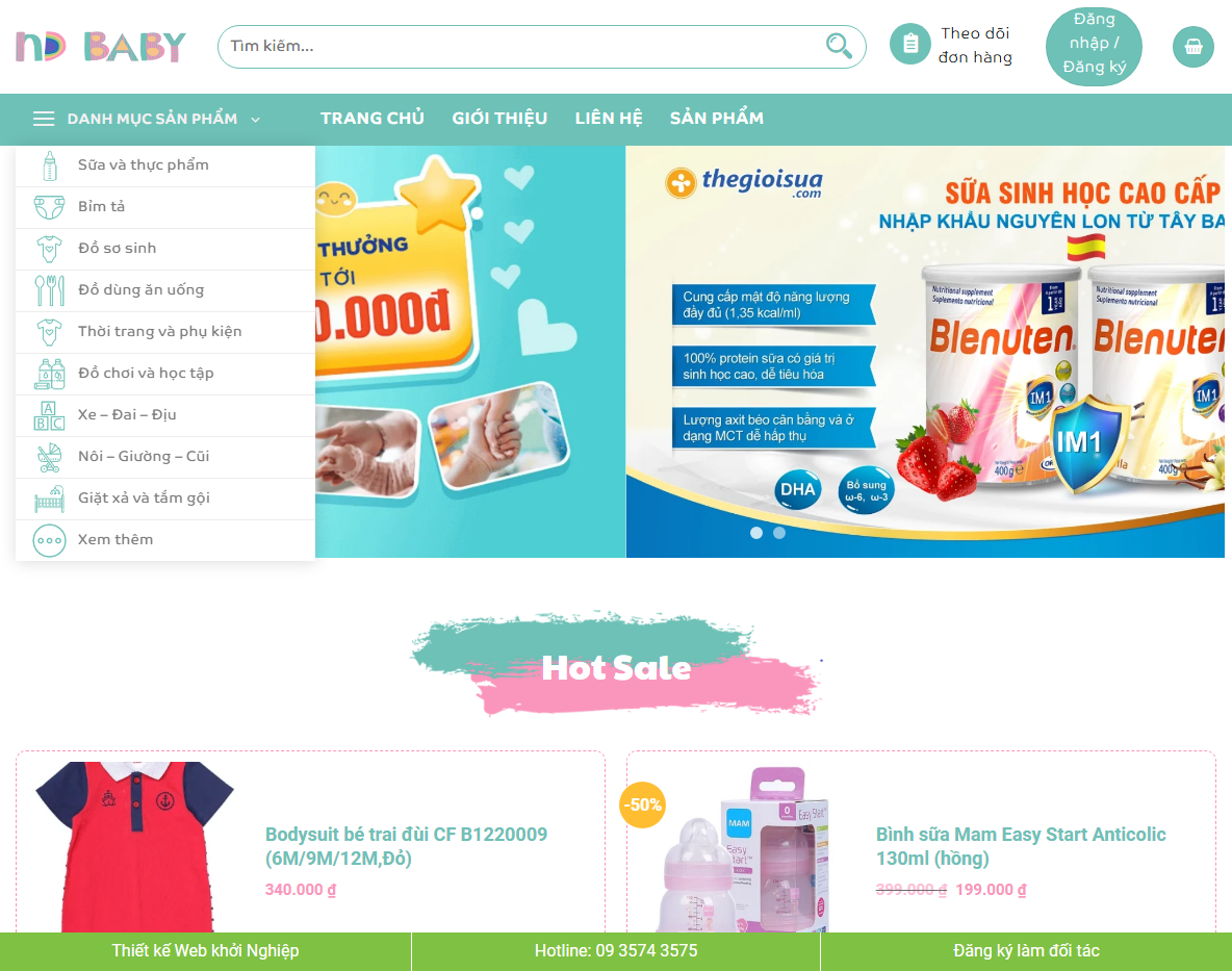 Theme wordpress mẹ và bé baby 01 giao diện trang chủ