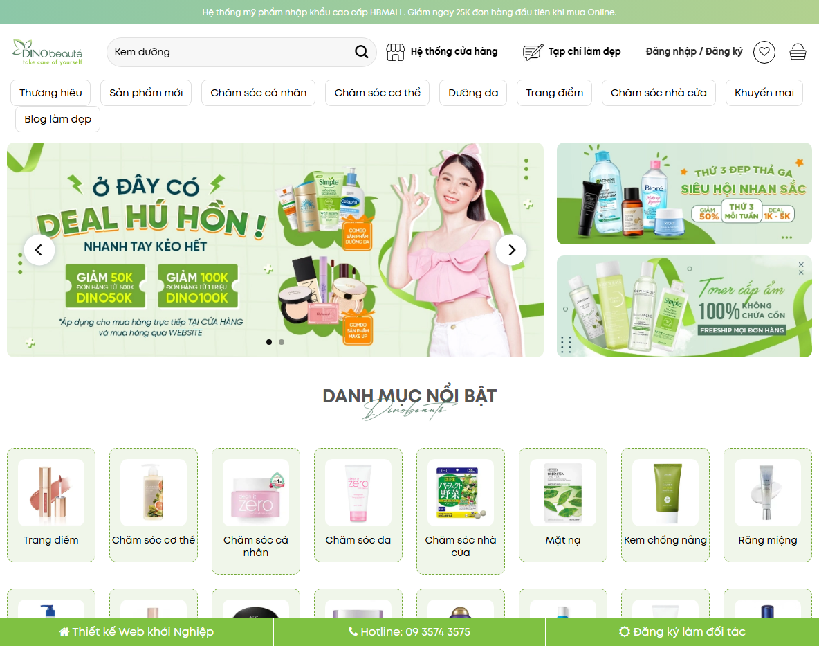 Giao diện trang chủ Theme WordPress mỹ phẩm 20