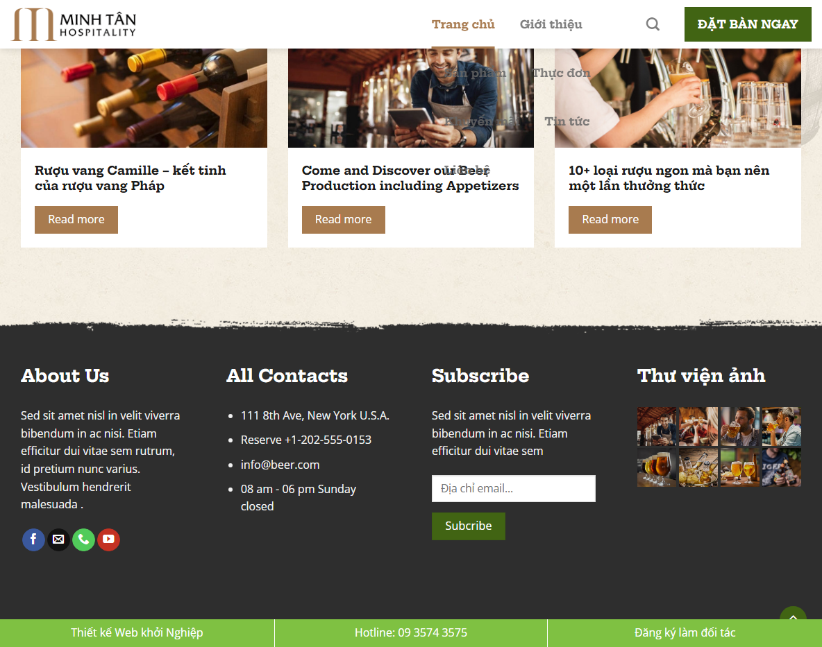 Tính năng theme wordpress nhà hàng rượu