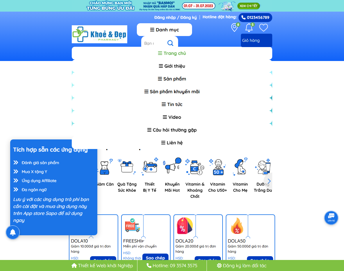 Giao diện trang chủ Theme WordPress nhà thuốc 08