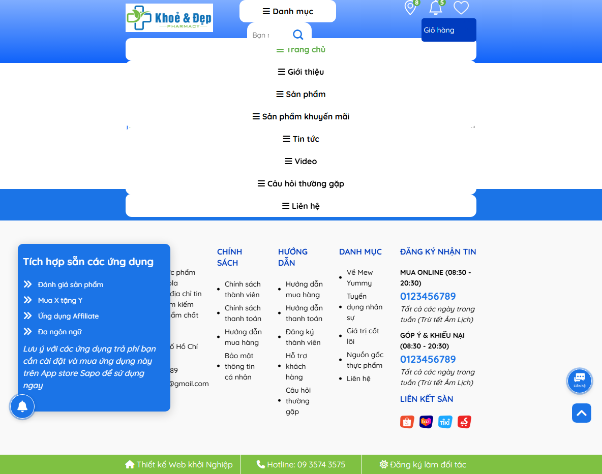 Giao diện quản lý Theme WordPress nhà thuốc 08