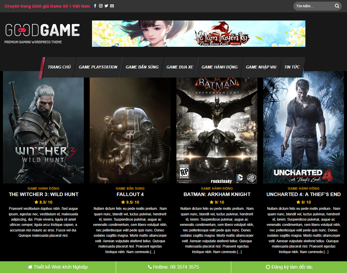 Giao diện Theme WordPress Review Game