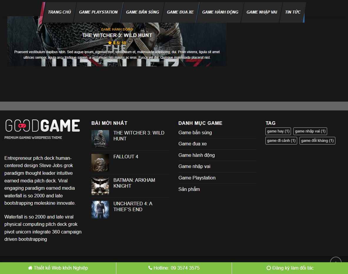 Tính năng Theme WordPress Review Game