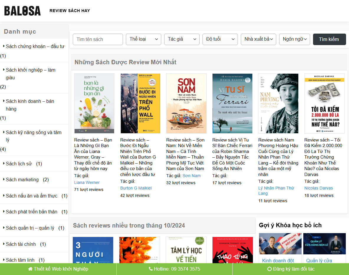Giao diện Theme WordPress Review Sách