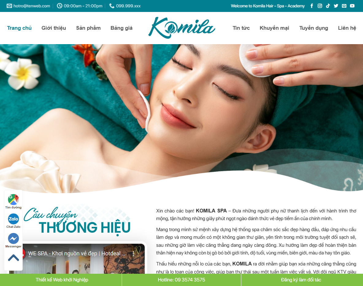 Giao diện trang chủ Theme WordPress Spa 11