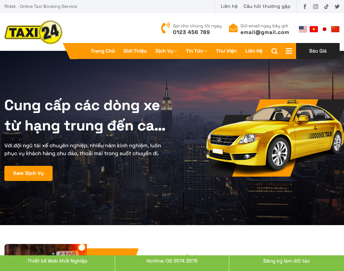 Giao diện trang chủ Theme WordPress taxi 04