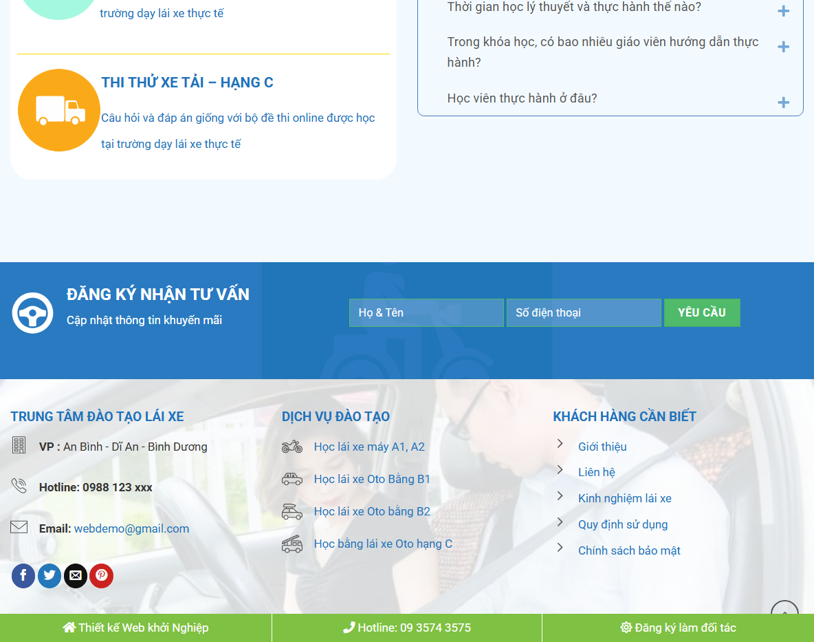 Tính năng theme wordpress trung tâm dạy lái xe