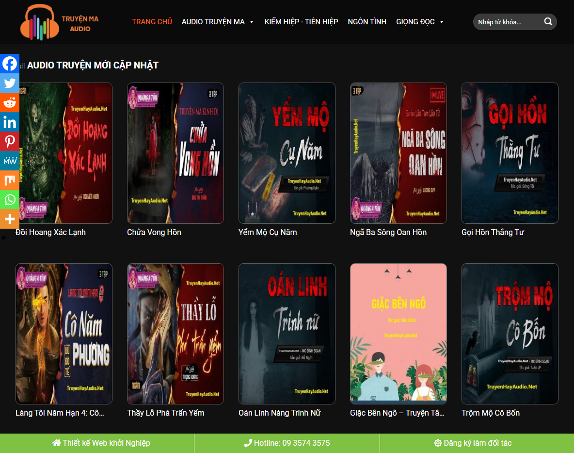 Giao diện theme wordpress truyện ma audio