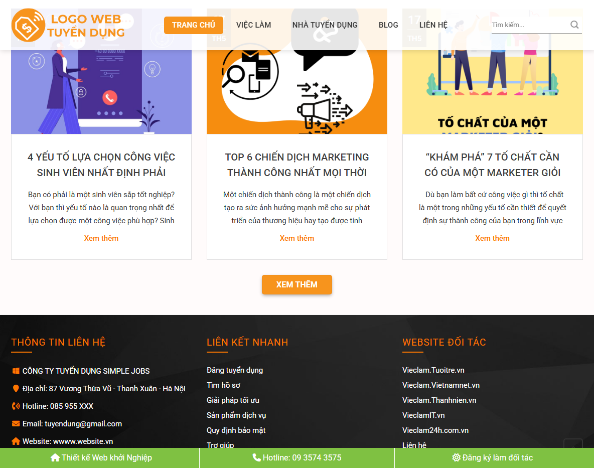 Tính năng quản trị Theme WordPress tuyển dụng