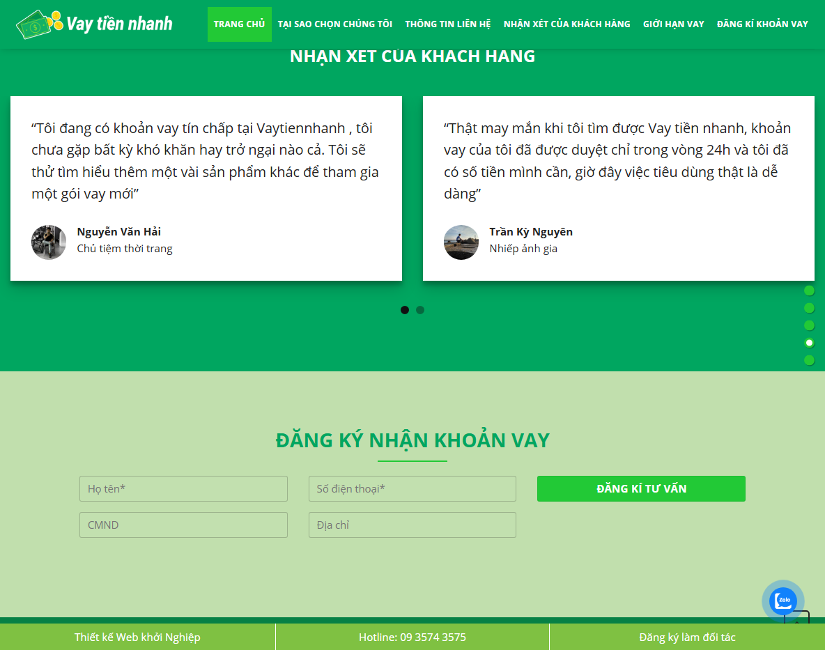 Tính năng Theme WordPress vay tiền nhanh