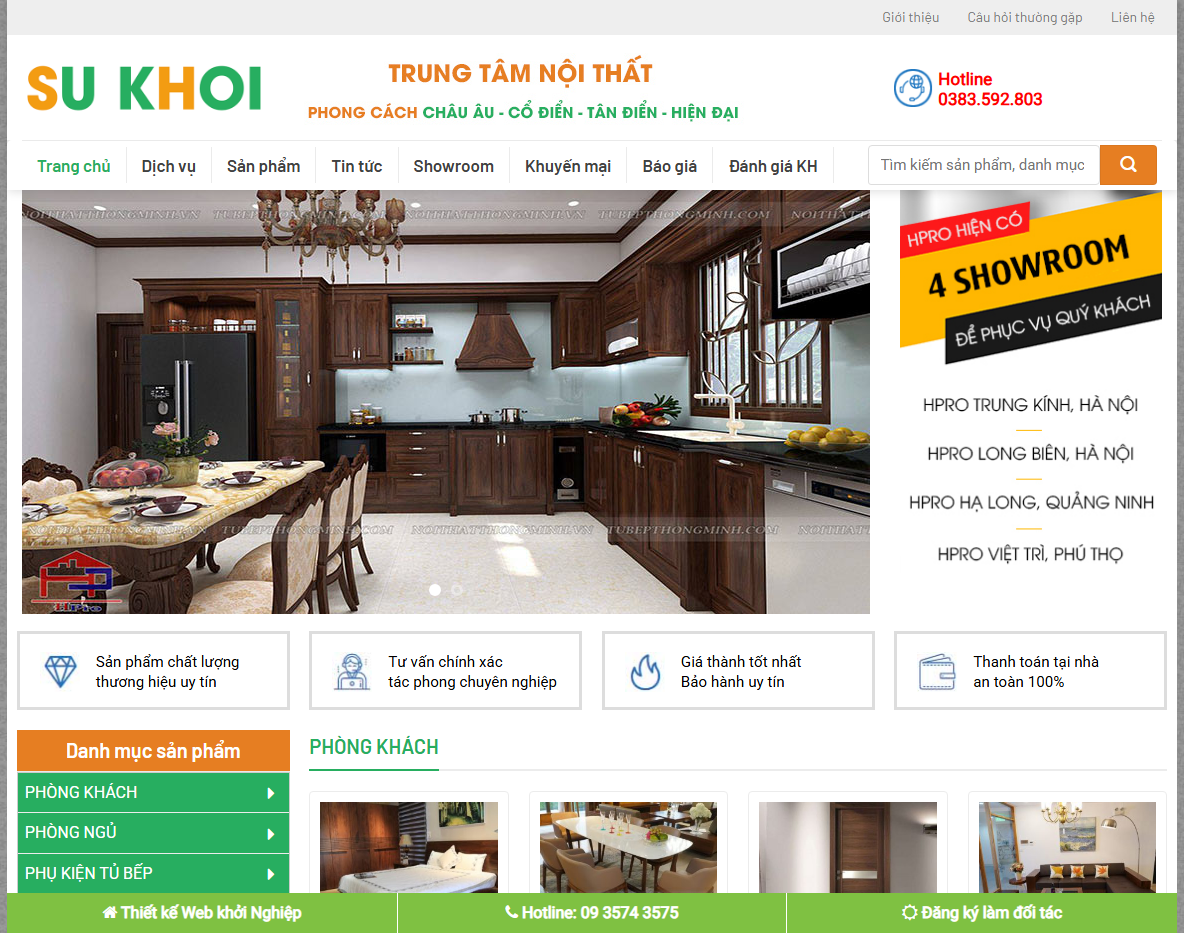 Giao diện themes wordpress bán tủ bếp